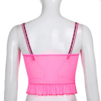 See Through Sexy Y2K Tops Ruffles Lace Trim Pink