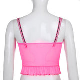 See Through Sexy Y2K Tops Ruffles Lace Trim Pink