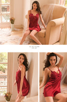 V-neck Spaghetti Straps Silk Sexy Nightwear