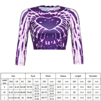 E Girl Tie Dye Crop Tops O Neck Purple Printed