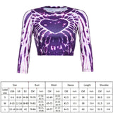 E Girl Tie Dye Crop Tops O Neck Purple Printed