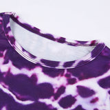 E Girl Tie Dye Crop Tops O Neck Purple Printed