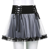 Dark Mall Gothic Mesh Mini Skirts Punk Lace Up High Waist Skirt