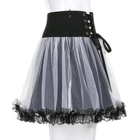 Dark Mall Gothic Mesh Mini Skirts Punk Lace Up High Waist Skirt