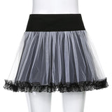 Dark Mall Gothic Mesh Mini Skirts Punk Lace Up High Waist Skirt