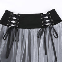 Dark Mall Gothic Mesh Mini Skirts Punk Lace Up High Waist Skirt