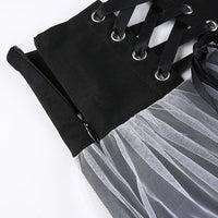 Dark Mall Gothic Mesh Mini Skirts Punk Lace Up High Waist Skirt