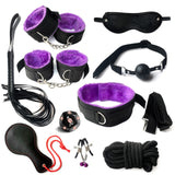 10pcs Adult Handcuffs Ball Whip Kit Bondage Set