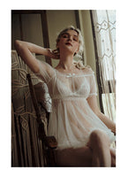 Sexy Ultra-thin Lace Bow Transparent Mesh Nightdress Set